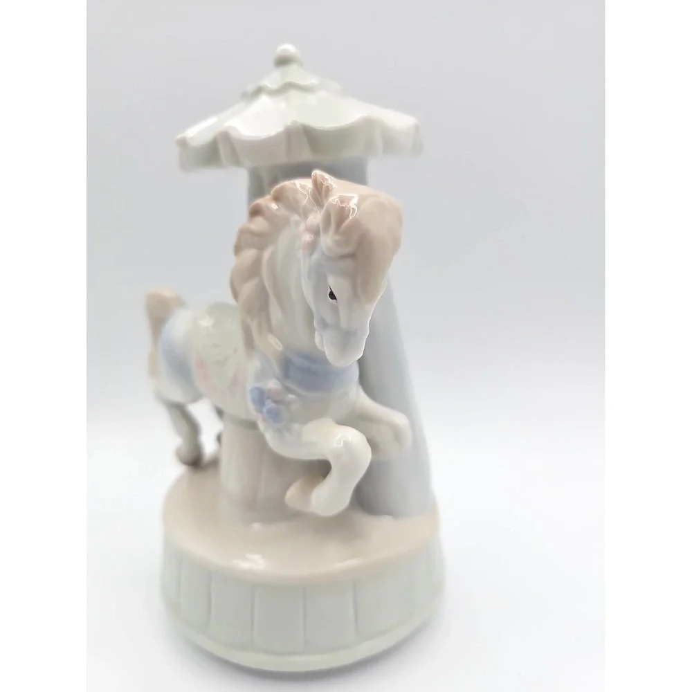 Vintage Pastel Porcelain Carousel Horse Music Box
